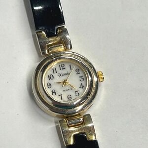 Vintage Womens Bracelet Watch Black Gold Tone Round Face Quartz Dress Watch